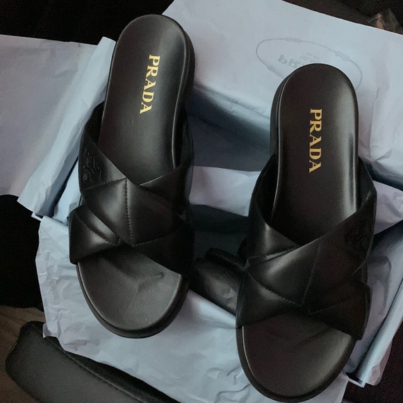 Prada Shoes - Prada quilt leather sandals brand new color black size 10